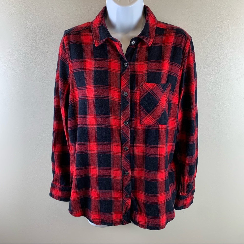 Woolrich Sz MEDIUM Red Buffalo‎ Plaid L/S 100% Cotton Flannel Button Top Shirt